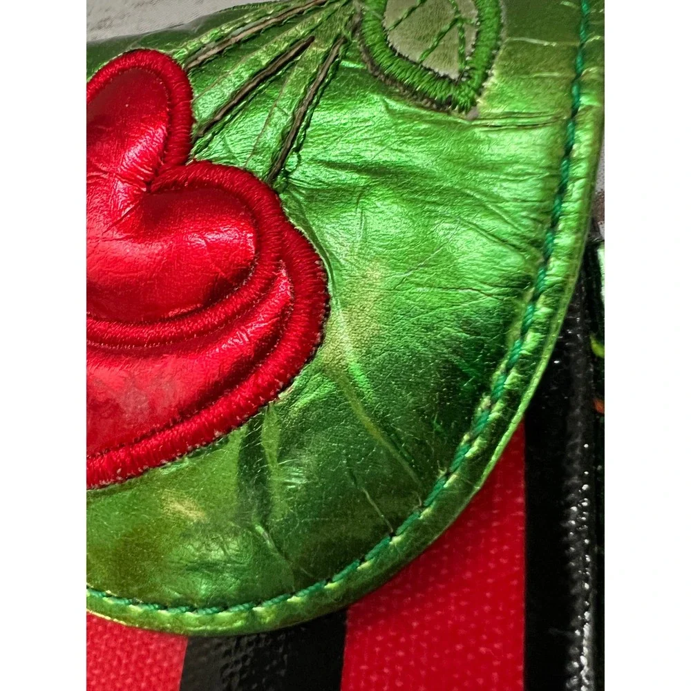 Betseyville Tech Pouch Red Black Striped Metallic Green Heart Y2K OS